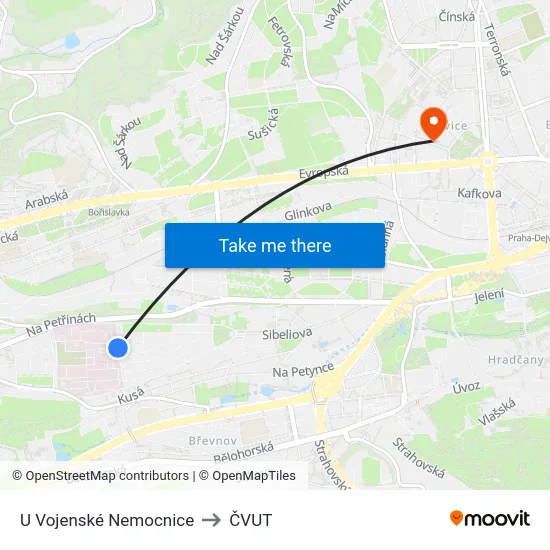 U Vojenské Nemocnice to ČVUT map