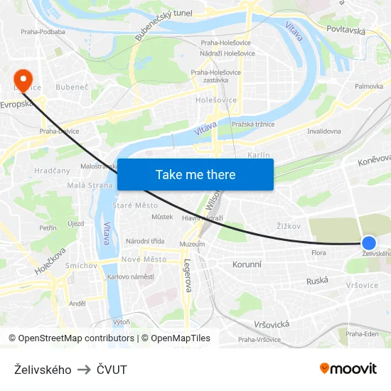 Želivského to ČVUT map