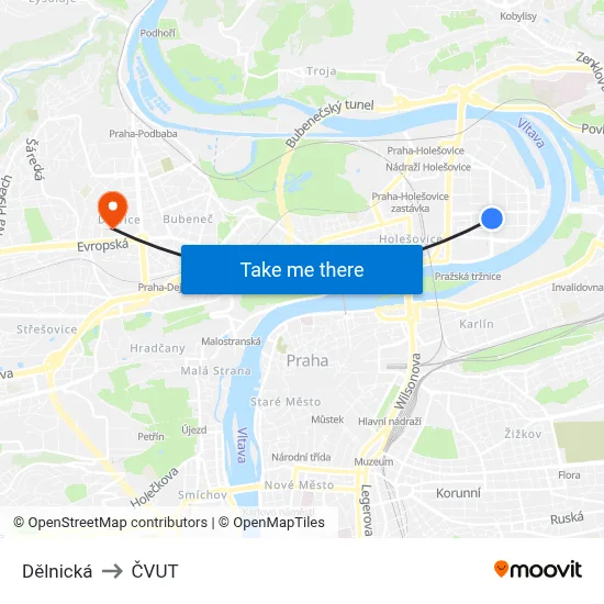 Dělnická to ČVUT map