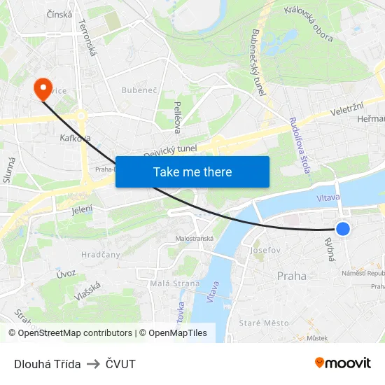 Dlouhá Třída to ČVUT map