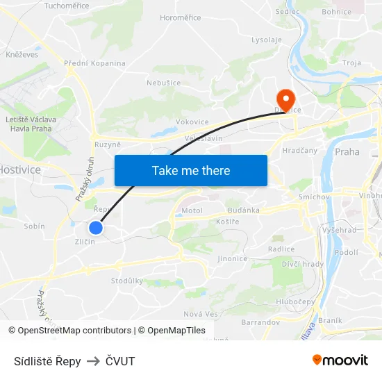 Sídliště Řepy to ČVUT map