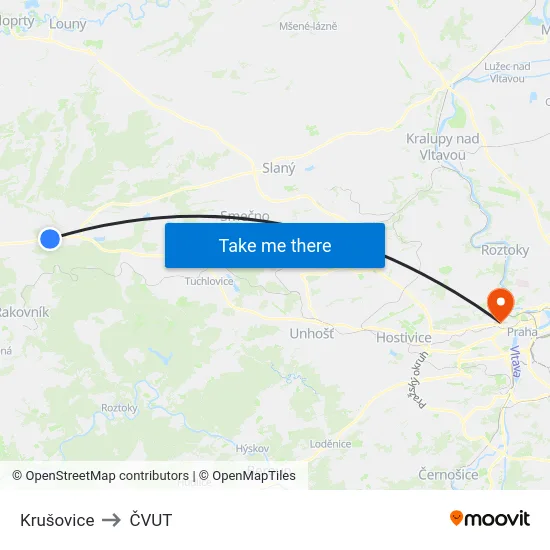 Krušovice to ČVUT map