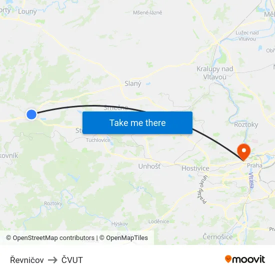 Řevničov to ČVUT map
