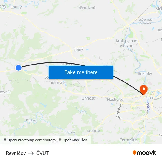 Řevničov to ČVUT map
