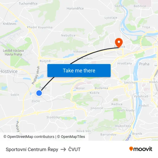 Sportovní Centrum Řepy to ČVUT map