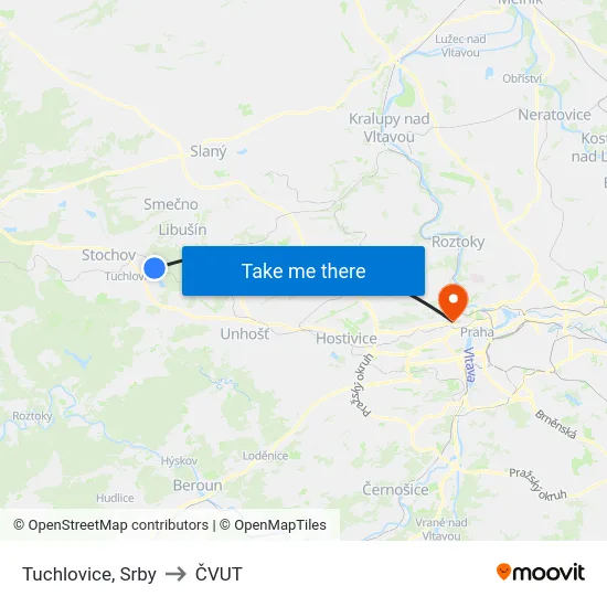 Tuchlovice, Srby to ČVUT map