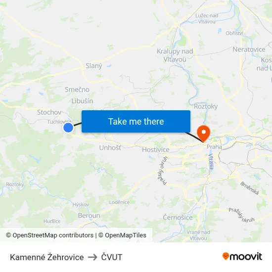 Kamenné Žehrovice to ČVUT map