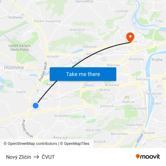 Nový Zličín to ČVUT map