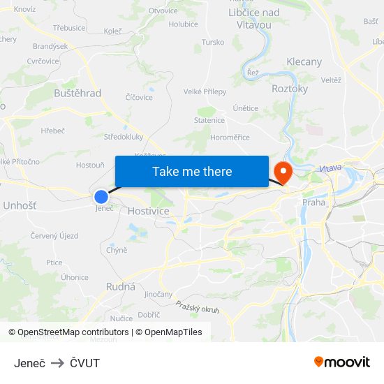 Jeneč to ČVUT map