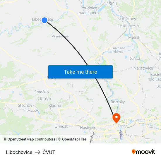 Libochovice to ČVUT map