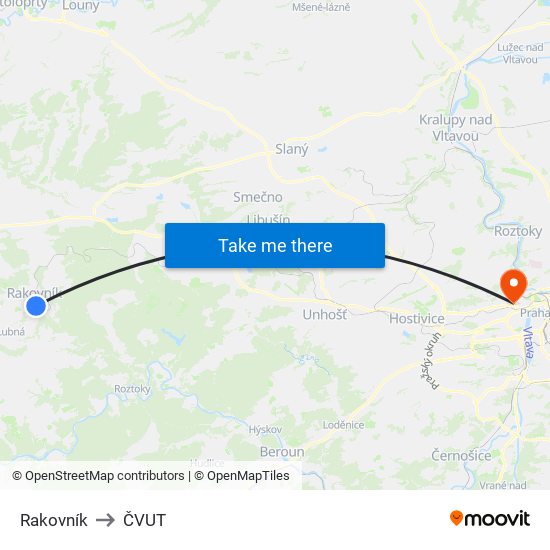 Rakovník to ČVUT map