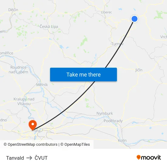 Tanvald to ČVUT map