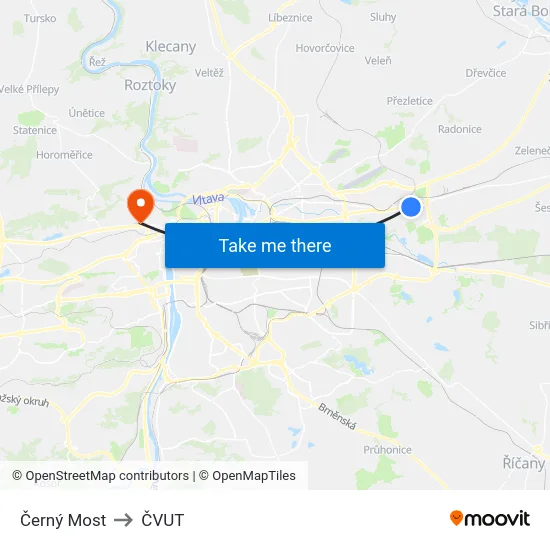 Černý Most to ČVUT map