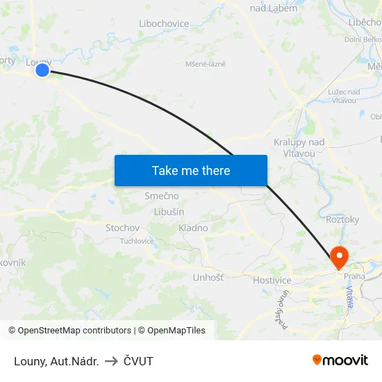 Louny, Aut.Nádr. to ČVUT map
