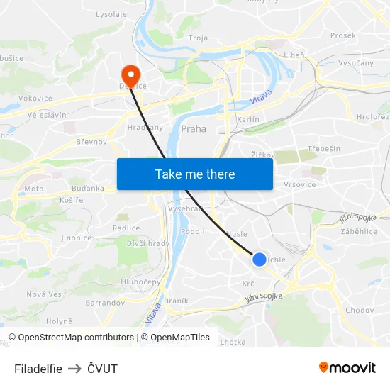 Filadelfie to ČVUT map