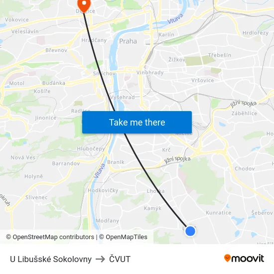 U Libušské Sokolovny to ČVUT map