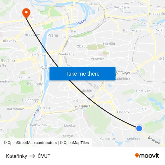 Kateřinky to ČVUT map