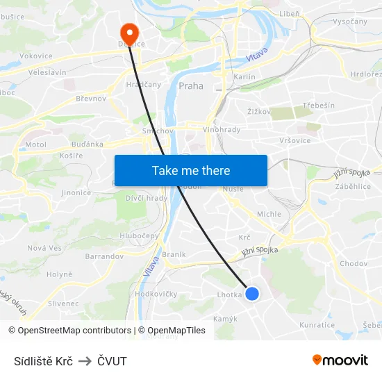 Sídliště Krč to ČVUT map