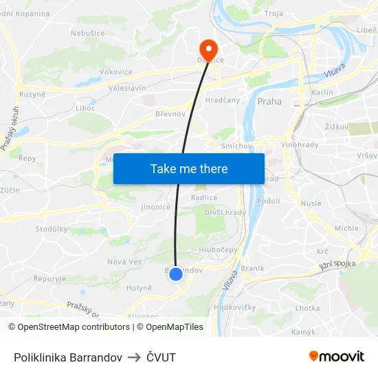 Poliklinika Barrandov to ČVUT map