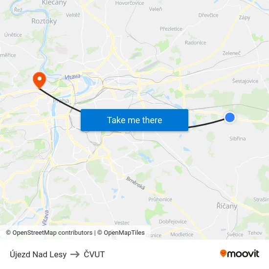 Újezd Nad Lesy to ČVUT map