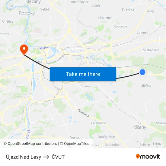Újezd Nad Lesy to ČVUT map