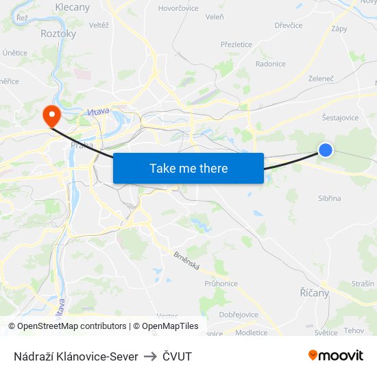 Nádraží Klánovice-Sever to ČVUT map