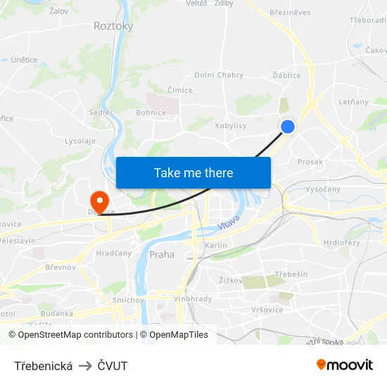 Třebenická to ČVUT map