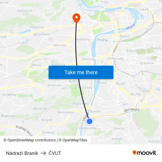 Nádraží Braník to ČVUT map