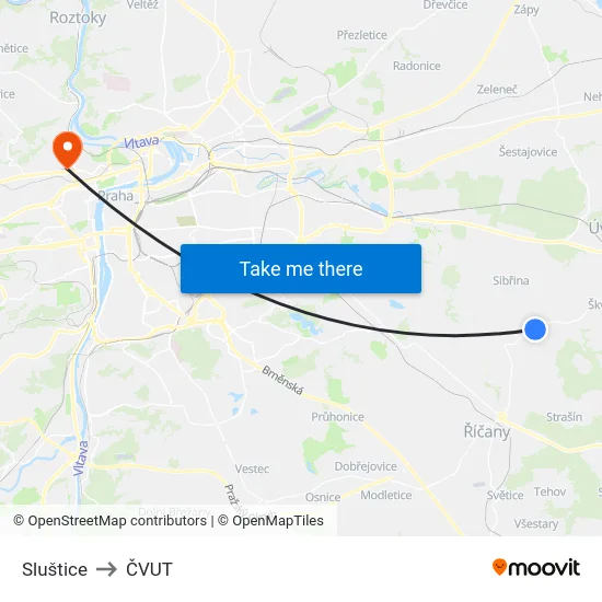 Sluštice to ČVUT map