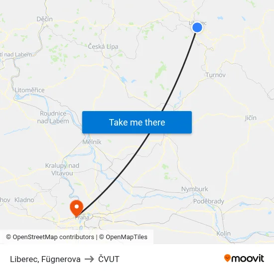 Liberec, Fügnerova to ČVUT map