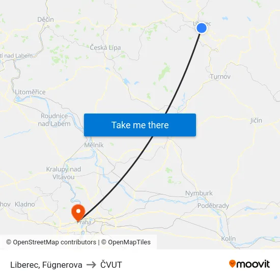 Liberec, Fügnerova to ČVUT map