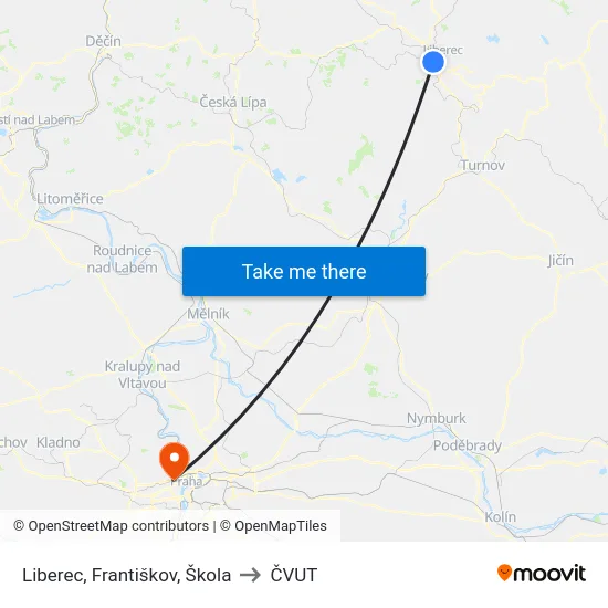 Liberec, Františkov, Škola to ČVUT map