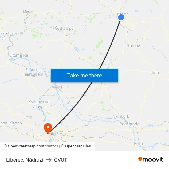 Liberec, Nádraží to ČVUT map