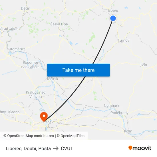 Liberec, Doubí, Pošta to ČVUT map
