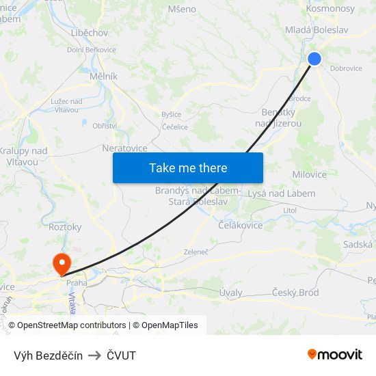 Výh Bezděčín to ČVUT map