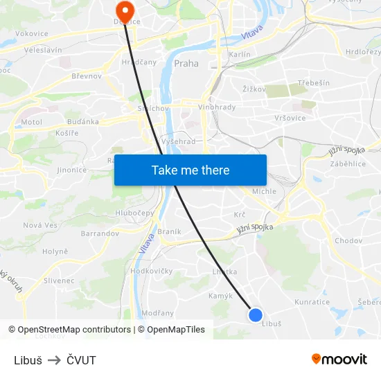 Libuš to ČVUT map