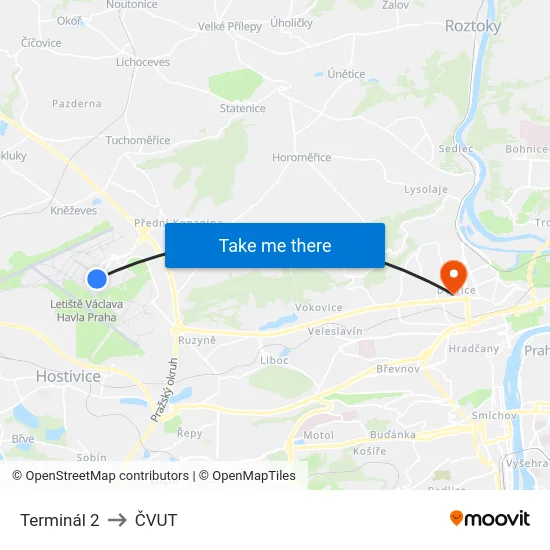 Terminál 2 to ČVUT map