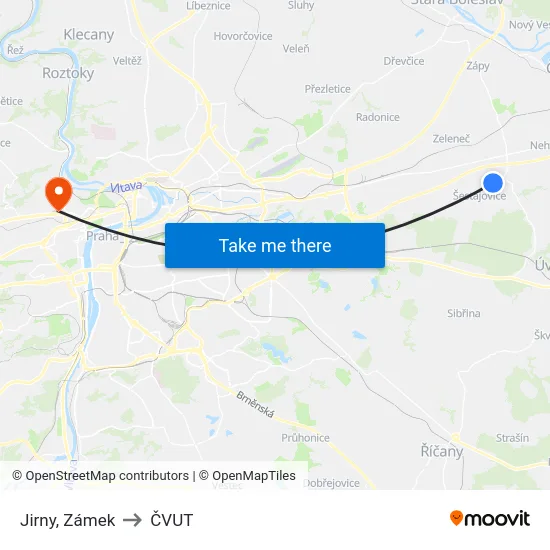 Jirny, Zámek to ČVUT map