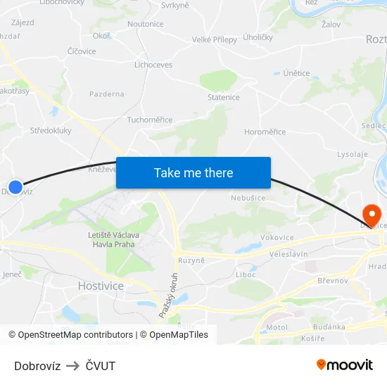 Dobrovíz to ČVUT map