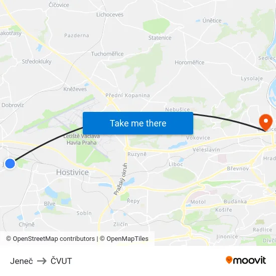 Jeneč to ČVUT map