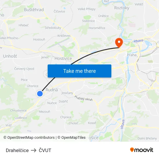 Drahelčice to ČVUT map