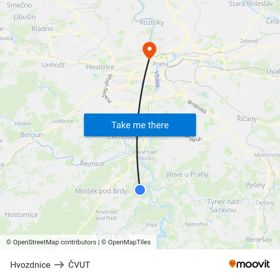 Hvozdnice to ČVUT map