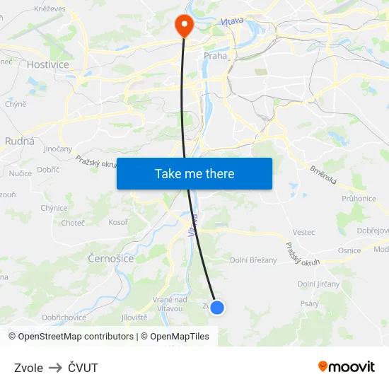 Zvole to ČVUT map