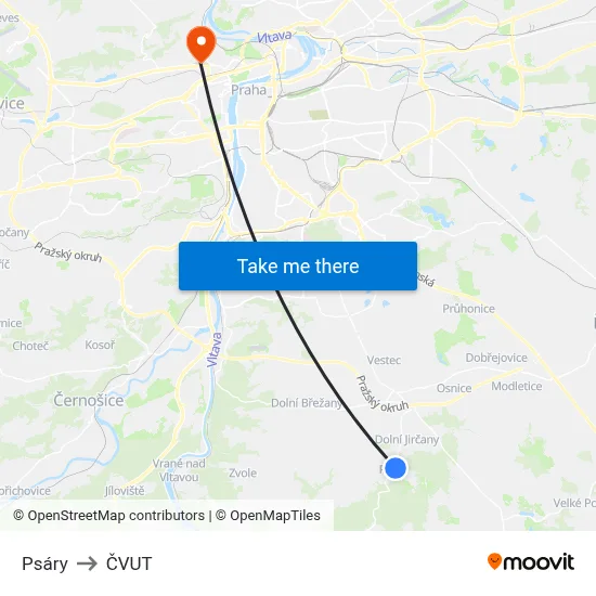 Psáry to ČVUT map