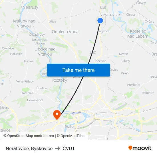 Neratovice, Byškovice to ČVUT map