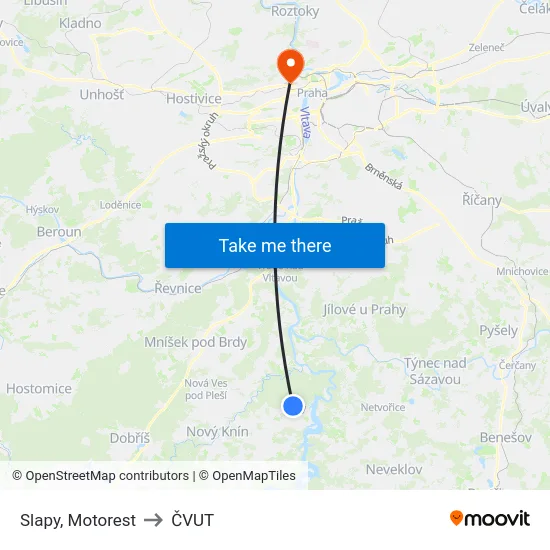 Slapy, Motorest to ČVUT map