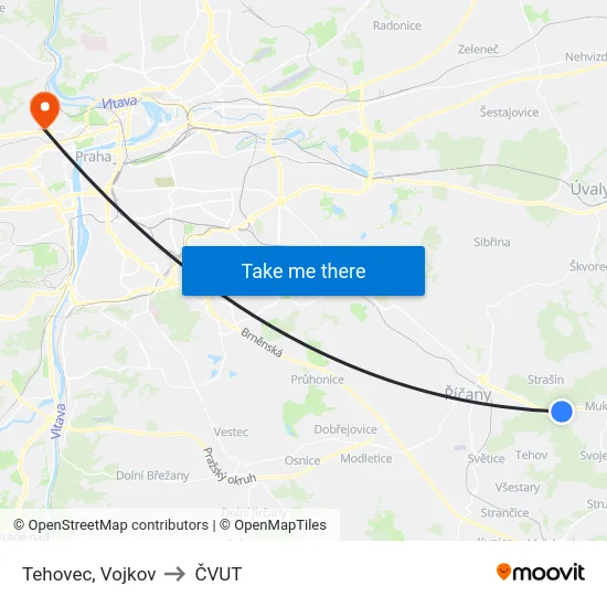 Tehovec, Vojkov to ČVUT map