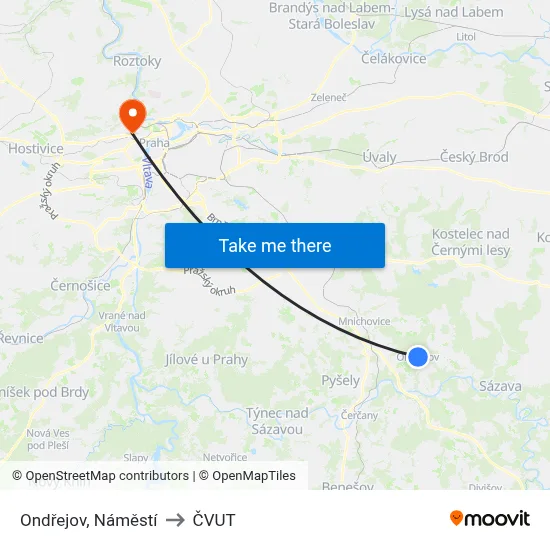 Ondřejov, Náměstí to ČVUT map