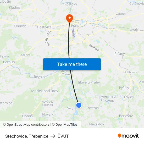 Štěchovice, Třebenice to ČVUT map