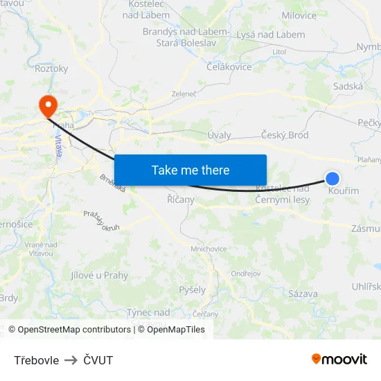 Třebovle to ČVUT map